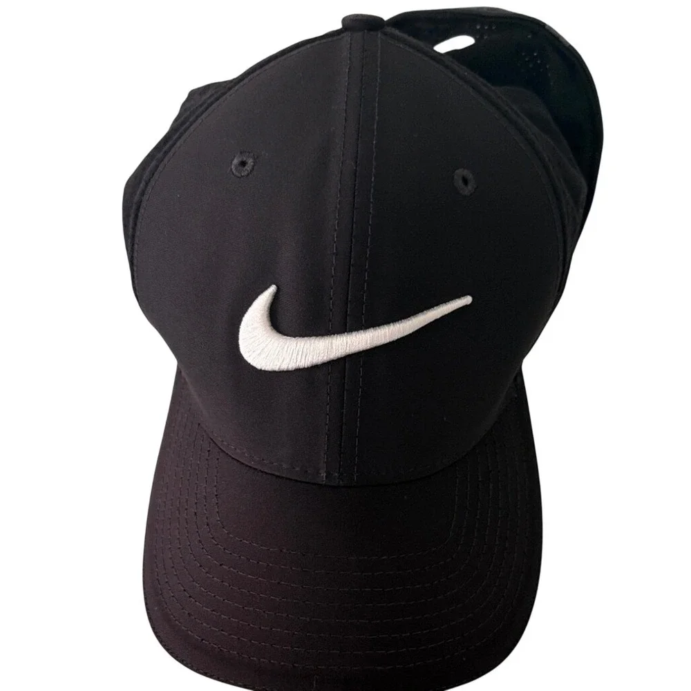 Nike Dri-FIT Legacy 91 Perforated Golf Hat Black White Swoosh 848052-010 L/XL